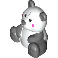 Lego Duplo Animal Bear, Sitting with Dark Bluish Grey Ears, Legs, Dark Pink Hearts on Cheeks, Sew Line on Forehead print / White