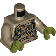 Torso Elaborate Golden Geonosian Armor Print, Dark Tan Arms, Olive Green Hands / Dark Tan
