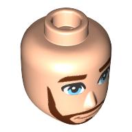 Lego Minidoll Head Male with Reddish Brown Eyebrows, Full Beard, Bright Light Blue Eyes print / Light Nougat