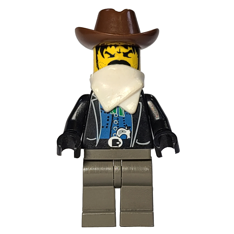 Lego Bandit - Western, Black Jacket, White Handkerchief, Brown Hat