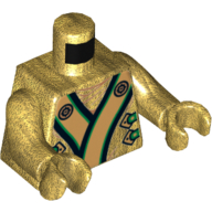 Lego Torso Robe with Black, Green and Gold Sash and Lion Head on Back Print, Pearl Gold Arms and Hands / Pearl Gold