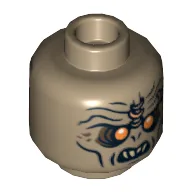 Minifig Head Orc, Orange Eyes Print [Hollow Stud] / Dark Tan