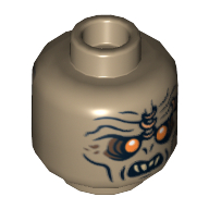 Lego Minifig Head Orc, Orange Eyes Print [Hollow Stud] / Dark Tan