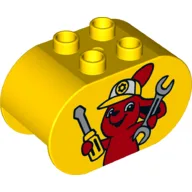 Duplo Brick 2 x 4 x 2 Rounded Ends with Bunny / Rabbit Holding Tools Print / Yellow