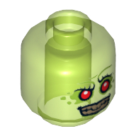 Lego Minifig Head Retox, Red Eyes, Silver Teeth Print [Hollow Stud] / Trans-Bright Green