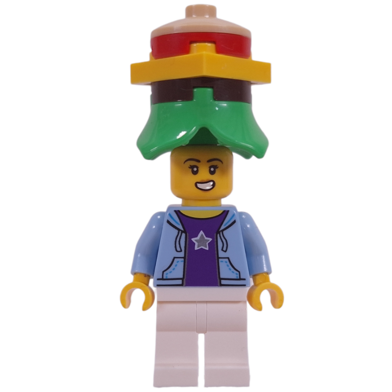 Lego Bright Light Blue Torso, White Legs, Hamburger Hat