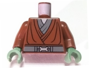 Lego Torso SW Jedi Robe, Silver Snaffle Bit Buckle Pattern (Kit Fisto) / Reddish Brown Arms / Sand Green Hands