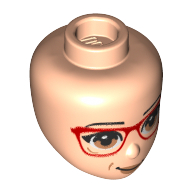 Lego Minidoll Head, Red Glasses Smile print / Light Nougat