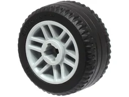 Wheel 14mm D. x 9.9mm with Center Groove, Fake Bolts and 6 Double Spokes with Black Tire 21 X 9.9 (11208 / 11209) / Light Bluish Gray