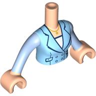 Lego Minidoll Torso Woman with Bright Light Blue Jacket, White Shirt, Bright Light Blue Arms print, Light Nougat Arms and Hands / Light Nougat