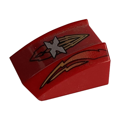 Lego Brick Curved 2 x 2 with Lip, No Studs with Island Xtreme Stunts Logo and Flames Print / Red