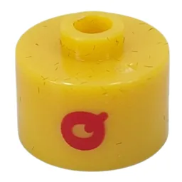 Pen Bead, Round Long, Flat Edge with Red 'Q' Print / Yellow