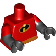 Torso, Dual Molded Arms, 'I' Incredibles Suit, Orange Belt Print, Red Sleeves Pattern, Black Arms and Hands / Red