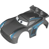Duplo Car Body 2 Studs on Spoiler with Cars Jackson Storm Print / Dark Bluish Gray