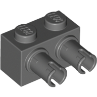 Lego Brick Special 1 x 2 with 2 Pins, Round Pin Holes / Dark Bluish Gray