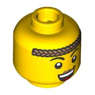 Lego Minifig Head, Arched Eyebrows, Nougat Headband, Open Mouth Smile, Peach Lips Print / Yellow