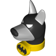 Lego Animal Body Part, Dog Head with Collar with Batman print / Light Bluish Gray
