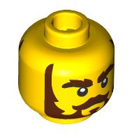 Lego Minifig Head, Thick Reddish Brown Sideburns, Eyebrows, Beard, Stern, Closed Mouth / Smiling, Open Mouth / Yellow