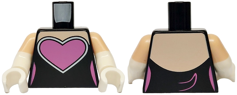 Lego Torso Female Outline, Light Nougat Neck, Dark Pink Heart, Highlights and Tail Outline Pattern / White Arms with Molded Light Nougat Short Sleeves Pattern / White Hands