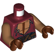 Lego Torso Torn Tunic with Bare Chest and Dark Brown Belt Print, Medium Nougat Arms, Reddish Brown Hands / Dark Red