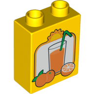 Lego Duplo Brick 1 x 2 x 2 with Oranges and Glass of Orange Juice with Straw Print with Bottom Tube / Yellow
