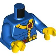 Torso, Muscles Outline and Yellow Shoulder Strap and Belt with X-Men Logo Buckle, Print, Blue Arms, Yellow Hands / Blue