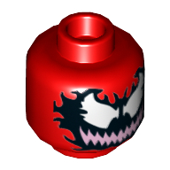 Lego Minifig Head Carnage, Black Jagged Eyes, Wide Bright Pink Mouth Print [Hollow Stud] / Red