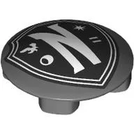 Plate Round 2 x 2 with Rounded Bottom with White 'N:, Raven, Moon, Star, = on Black Shield, White Border Print