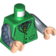 Lego Torso Vest with Pockets and Buttons, and Lime Tie / Dark Blue Vest with Strap and Buckle Print, Sand Blue Arms with Hexagon Patches Print, Light Nougat Hands / Green