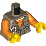 Lego Torso Jacket, Pockets, White Radio, Orange Shirt print, Orange Arms, Yellow Hands / Dark Tan