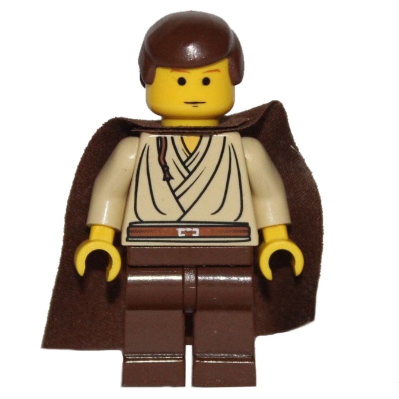 Lego Obi-Wan Kenobi, Padawan, Yellow Skin, Brown Hair and Cape