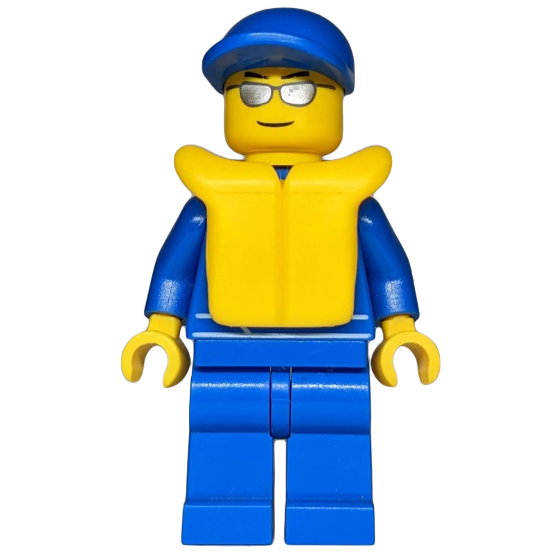 Lego Racer, Blue Jumpsuit with Octan Logo, Blue Cap, Yellow Life Vest 2610, Silver Sunglasses