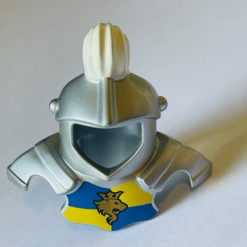 Lego Duplo Armor with White Top Feather and Blue and Yellow Breastplate with Lion and Crown Print / Metallic Silver