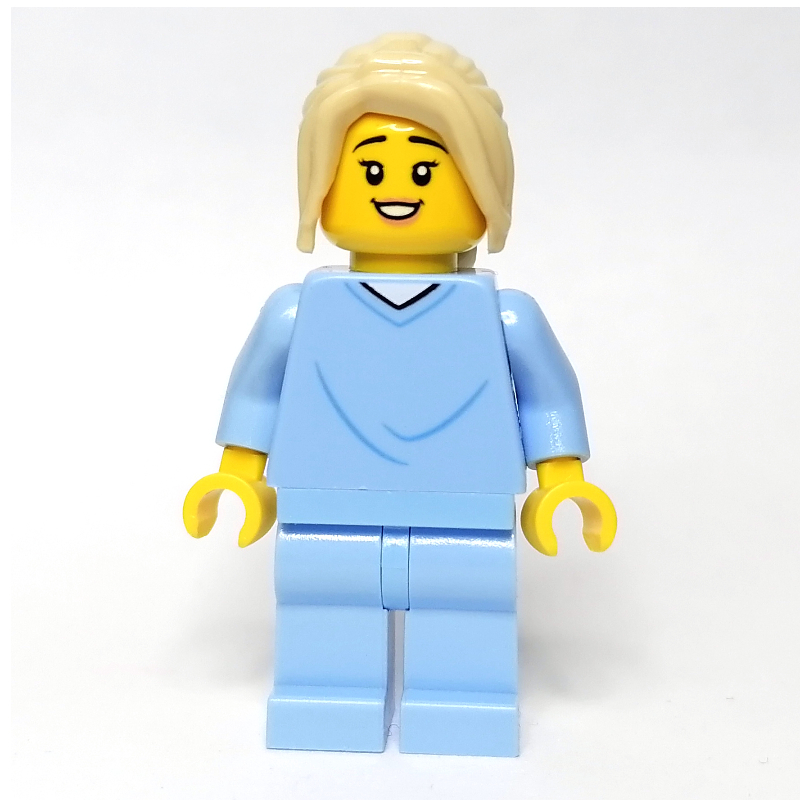 Lego Woman, Bright Light Blue Hospital Gown, Tan Hair