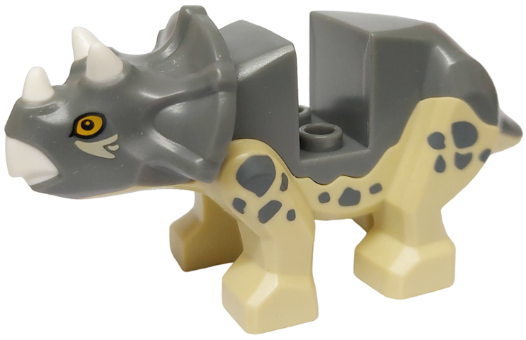Lego Animal, Dinosaur, Triceratops, Baby, Tan Underside, Dark Bluish Grey Spots Print / Tan