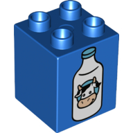 Lego Duplo Brick 2 x 2 x 2 with Milk Bottle with Cow Head Print / Blue