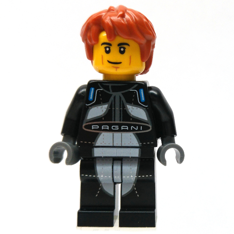 Lego Race Driver - Black Torso, Black Legs, Dark Orange Hair