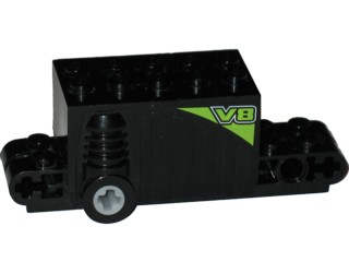 Lego Pullback Motor 9 x 4 x 2 2/3 with Lime 'V8' Pattern on Both Sides (Stickers) - Set 8647