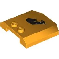 Brick Wedged, Curved Triple 4 x 4 x 2/3, 2 Studs with Black Elephant Head Print / Bright Light Orange