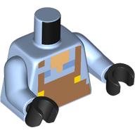 Lego Torso, Minecraft Pixelated Medium Nougat Overall, Yellow Buttons print, Bright Light Blue Arms, Black Hands / Bright Light Blue
