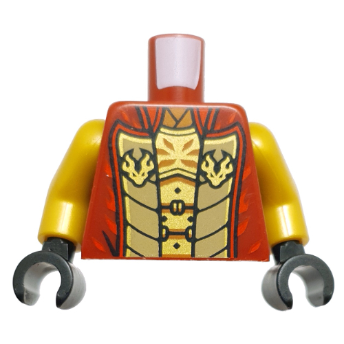 Lego Torso, Ninja Robes, Red trim, Dark Tan Inside, Gold Plate Armor print, Pearl Gold Arms, Black Hands / Dark Red