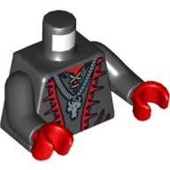 Torso Lace-up Shirt, Red Trim and Silver Dragon Head Chain Print, Black Arms, Red Hands / Black