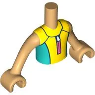 Minidoll Torso Boy with Yellow/Dark Turquoise Wetsuit, Coral Zipper Print, Warm Tan Arms and Hands / Warm Tan
