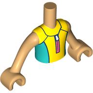 Lego Minidoll Torso Boy with Warm Tan Arms and Hands with Yellow/Dark Turquoise Wetsuit, Coral Zipper print / Warm Tan