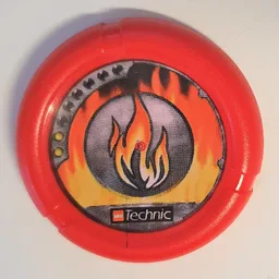 Large Figure Throwing Disk, Torch / Fire, 2 Pips, Flame Logo Print / Red