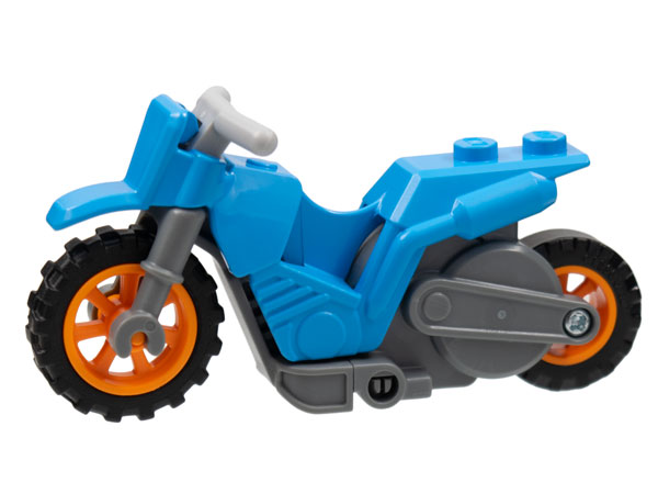 Lego Stuntz Flywheel Motorcycle Dirt Bike with Dark Bluish Gray Frame, Orange Wheels, and Light Bluish Gray Handlebars