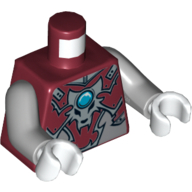 Lego Torso Armour Vest with Silver Wolf Head and Blue Chi Jewel Print, Light Bluish Gray Arms, White Hands / Dark Red
