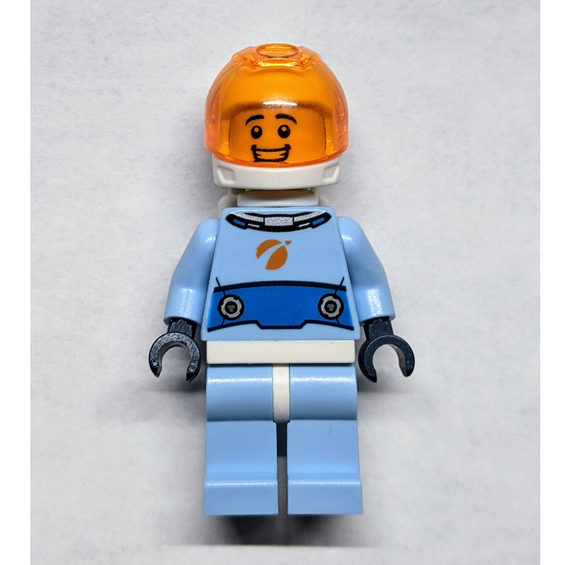 Lego Astronaut - Bright Light Blue Torso and Legs, White Helmet, Trans Orange Visor