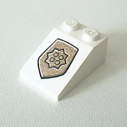 Brick Sloped 33° 3 x 2 with World City Gold Police Badge Print / White