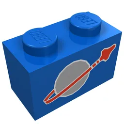 Brick 1 x 2 with Classic Space Logo Print / Blue